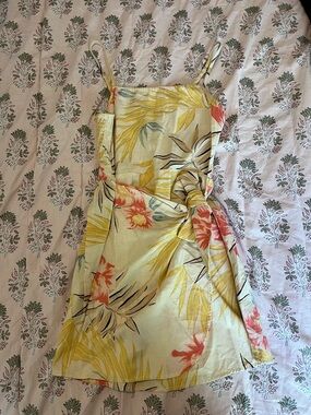 Billabong Yellow Tropical Tie-Waist Midi Dress with Coral Floral